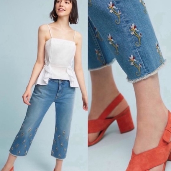 Anthropologie Denim - Anthropologie Pilcro & the Letterpress Floral Embroidered Cropped Jeans